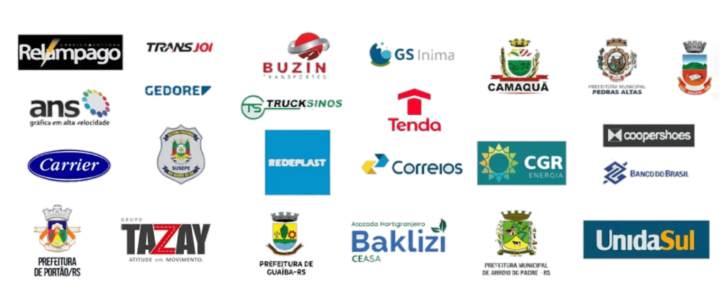 Logos de empresas e prefeituras atendidas pela Normatize Engenharia
